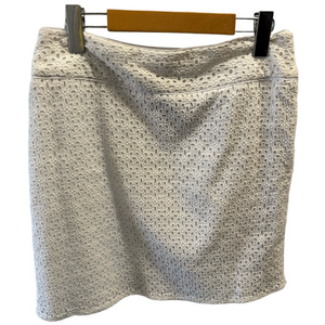 SANDRO Eyelet Lace Mini Skirt Size 8 White Lined Side Zipper Floral Preppy